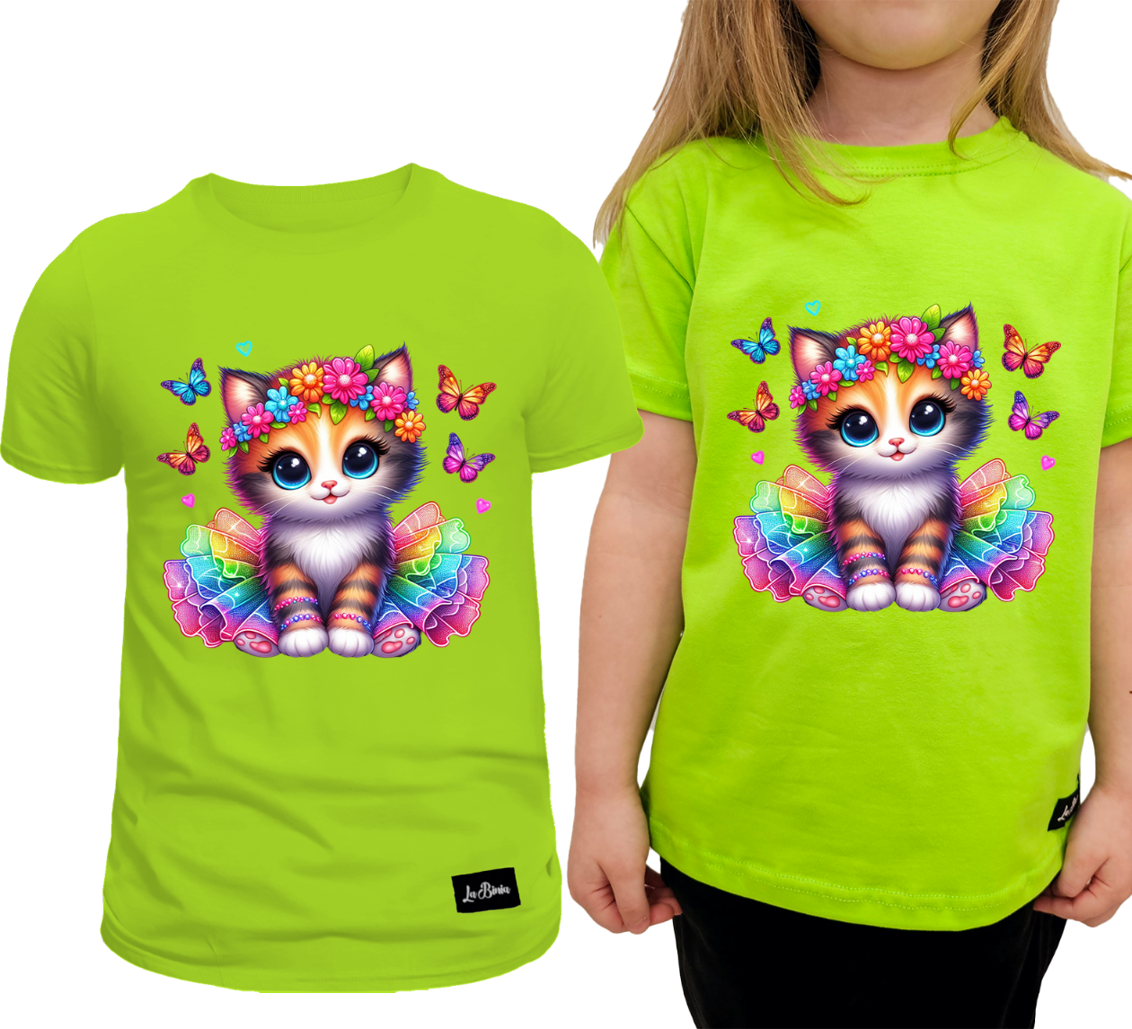 Koszulka Dziecięca T-shirt Limonka dla Dziewczynki Kot