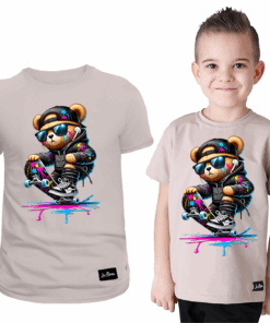 Koszulka Dziecięca T-shirt Beżowy dla Chłopca Miś Skater