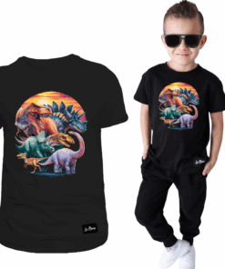 Koszulka Dziecięca T-shirt Czarny dla Chłopca Dinozaury