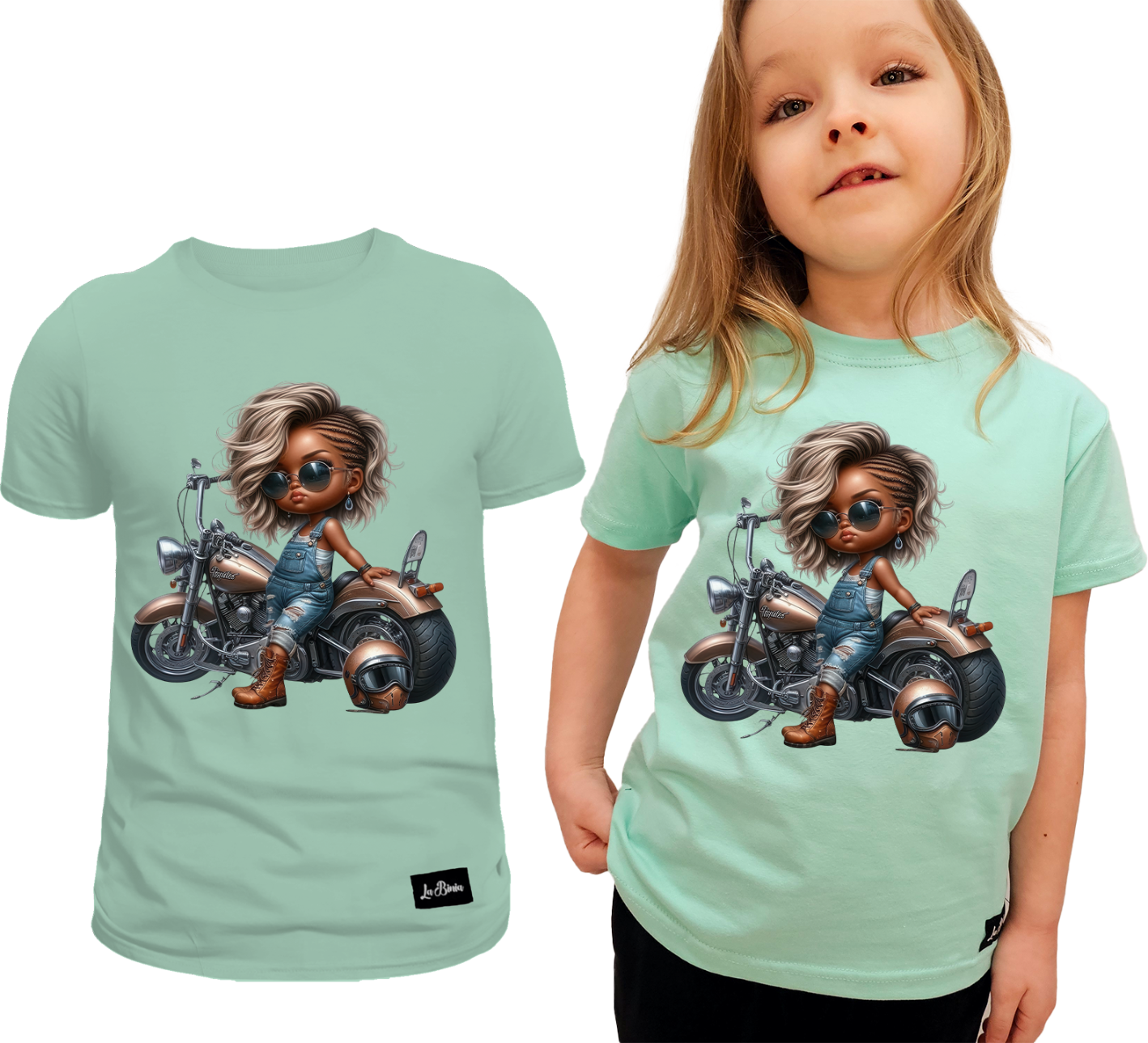Koszulka Dziecięca T-shirt Miętowy dla Dziewczynki Motor