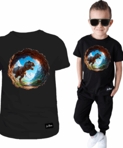 Koszulka Dziecięca T-shirt Czarny dla Chłopca Dino