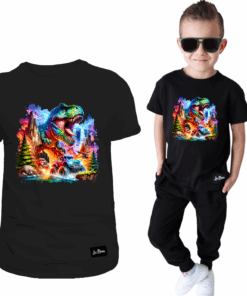 Koszulka Dziecięca T-shirt Czarny dla Chłopca Dino Monster Truck