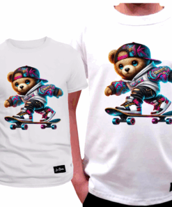 Koszulka Dziecięca T-shirt Biały dla Chłopca Miś na desce