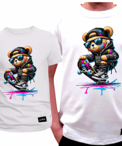 Koszulka Dziecięca T-shirt Biały dla Chłopca Miś Skater