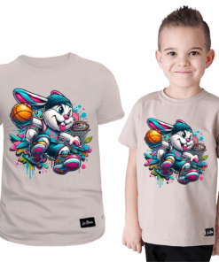 Koszulka Dziecięca T-shirt Beżowy dla Chłopca Królik Koszykarz
