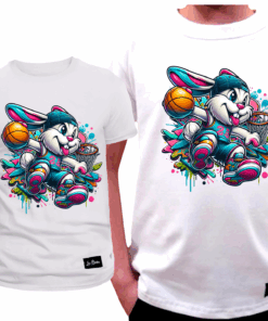 Koszulka Dziecięca T-shirt Biały dla Chłopca Królik Koszykarz
